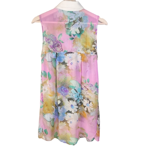Vintage cotton candy floral sheer sleeveless blouse - Picture 5 of 6